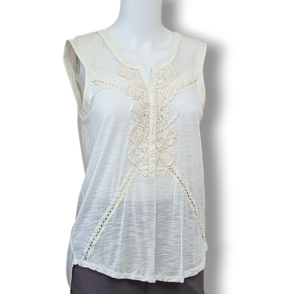 American Eagle Sleeveless Lace Detail Top in Soft Ivory - Picture 5 of 7